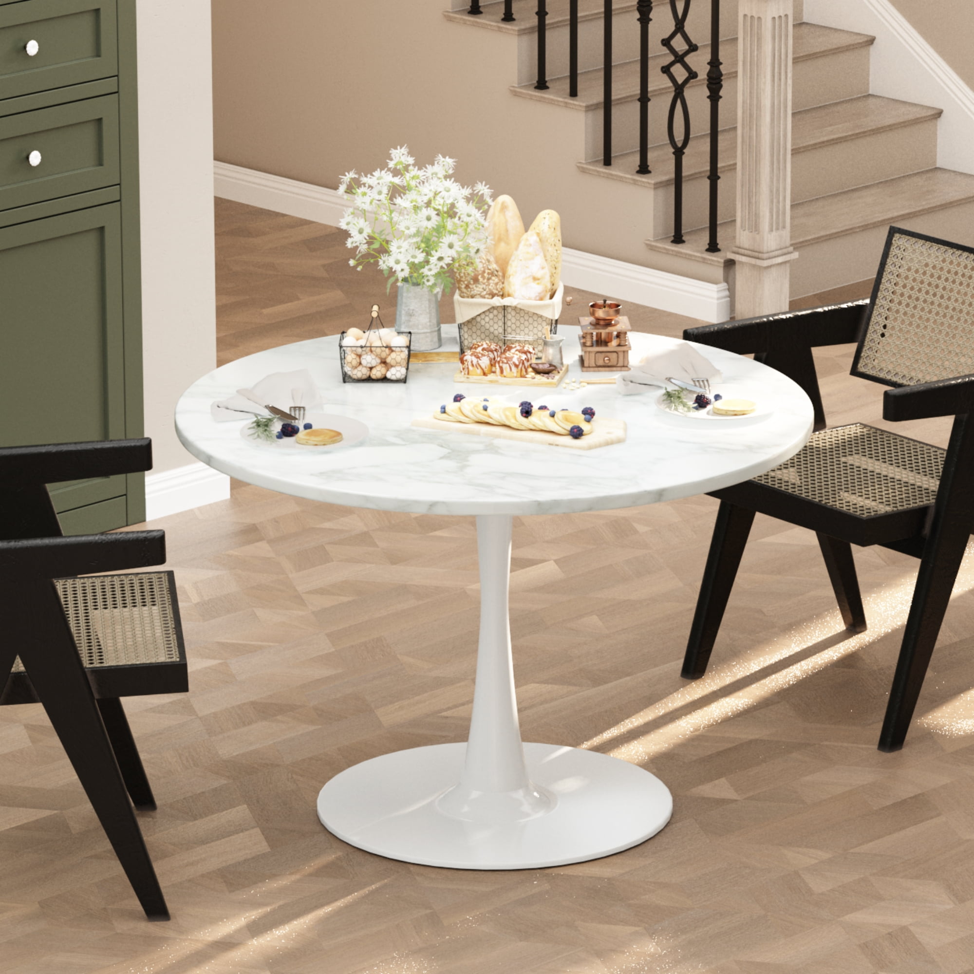 Cvortll Round Dining Table, 31.5 inch Round Artificial Marble Dining Table, Round Pedestal Table for Mid-Century End Table Coffee Office Living Room Table, White