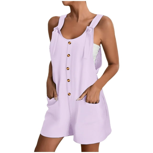 Kcodviy Short Rompers for Women Casual Jumpsuit Summer Casual Button Rompers Body Suits Overalls Jumpsuit Shorts Button Lace Ripple Romper Rompers