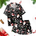 thumbnail image 6 of Womens Pajama Sets – Modern Two Piece Pajamas for Women Lounge Home Travel or Nightwear Comfort Women's Casual Christmas Print Set Silk Satin Short Sleeve Button Up Top And Shorts, 6 of 7