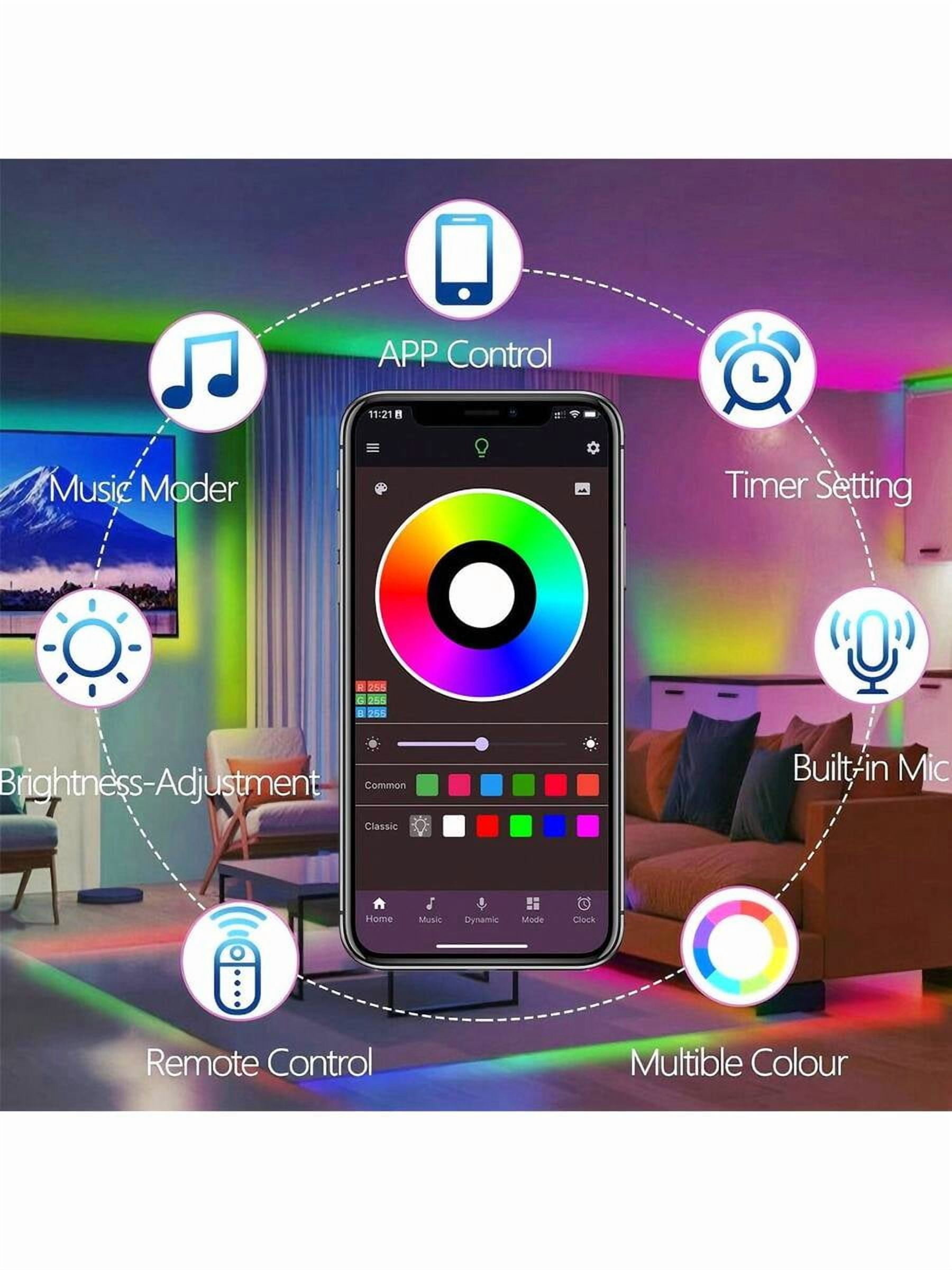 Music Sync LED Strip Lights 3-100ft, App & Remote Control, Color Changing, Timer, Dimmable, Easy Install for Bedroom Living Room Halloween Christmas Decor