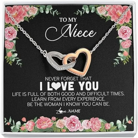 Zircon Necklace Gift for Niece, Necklace To My Niece on Her Birthday, Interlocking Heart Necklace with Heart Touching Message Card and Gift Box, Necklace for Niece