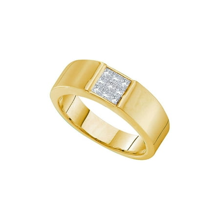 Princess Diamond Man Wedding Ring - 14k Yellow Gold Princess Diamond Mens Wedding Anniversary Band Ring 1/2 Cttw