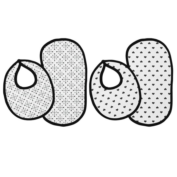 Bacati - Muslin 4 pack Bibs/Burp Cloths Love Hearts Black