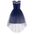 thumbnail image 2 of Oudiya Girls Formal Party Dresses Wedding Tulle Sleeveless Contrast Mesh High Low Flower Dress with Belt, 2 of 6