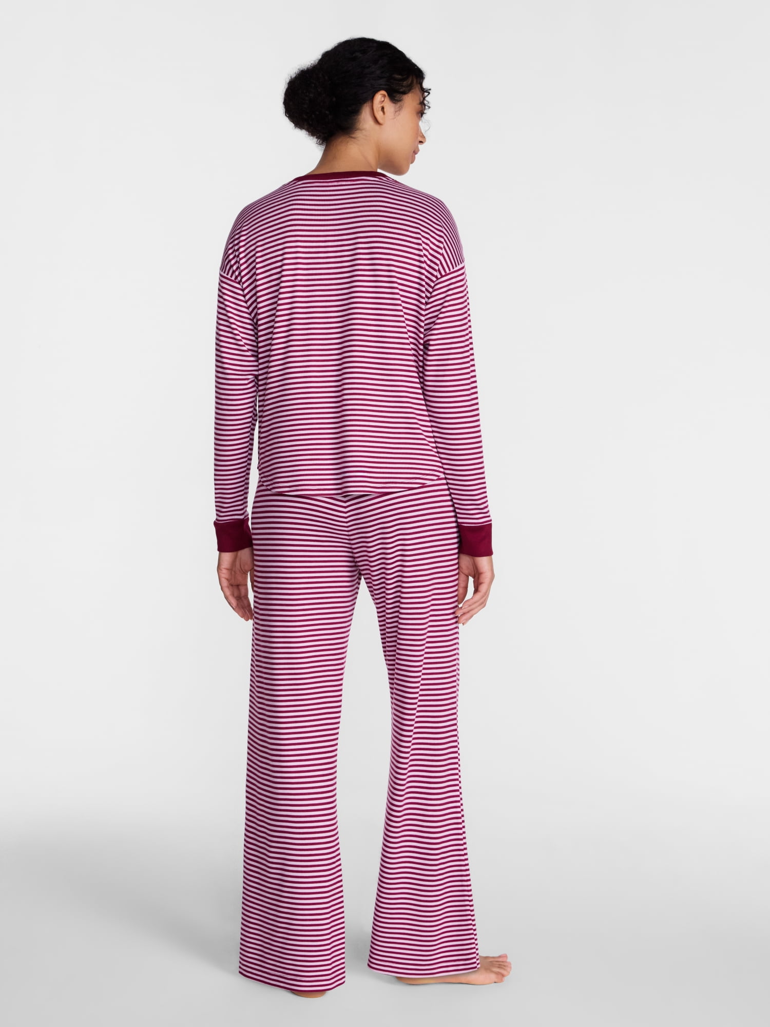 Joyspun Women's Cozy Lounge Collection Hacci Henley Top and Pants, 2-Piece Pajama Set, Sizes XS-3X