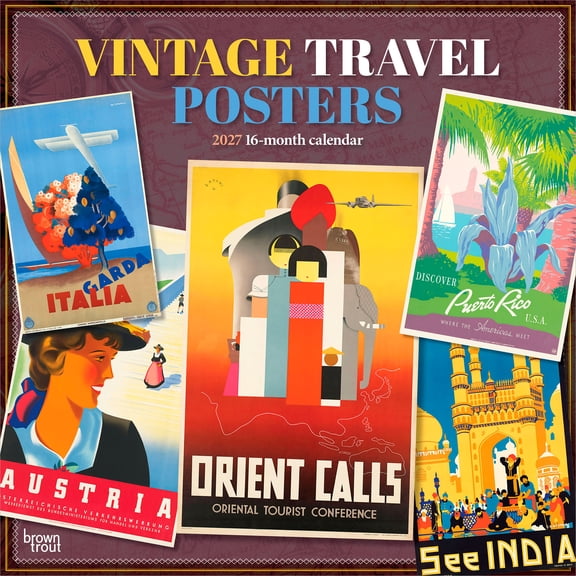 Vintage Travel Posters | 2027 12x24" (Hanging) Wall Calendar | Plastic-Free