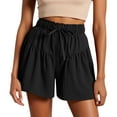 thumbnail image 2 of Beach Shorts for Women Summer Casual Cotton Linen Lightweight Elastic Waist Wide Leg Pleated Loose Shorts, 2 of 6