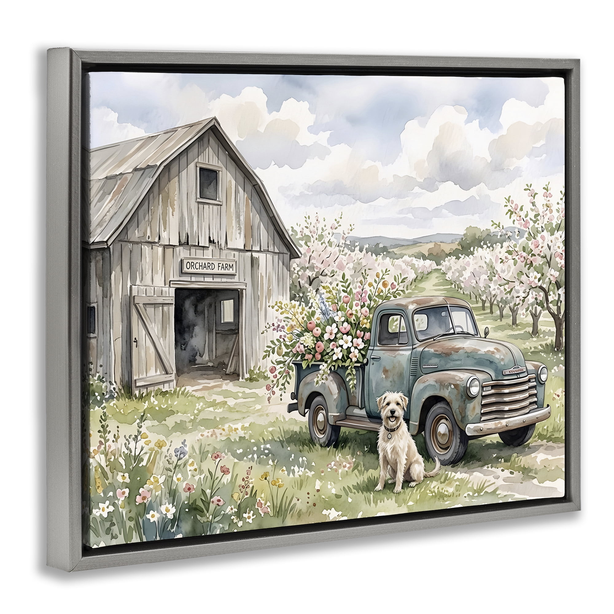 Stupell Industries Spring Orchard and Truck Gray Framed Floater Canvas Wall Art, design by Tabz Jones