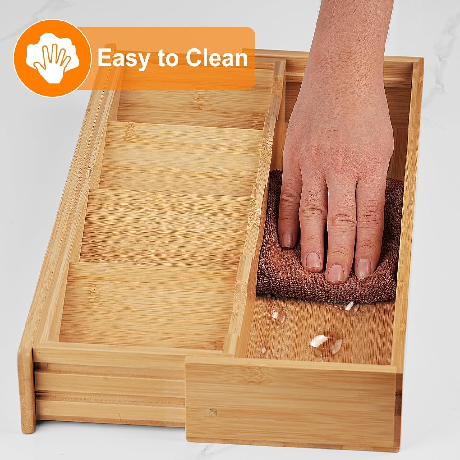 Bamboo Kitchen Drawer Organizer, Expandable , Utensil Holder, Cutlery Tray Spoon Flatware Storage with Drawer Dividers