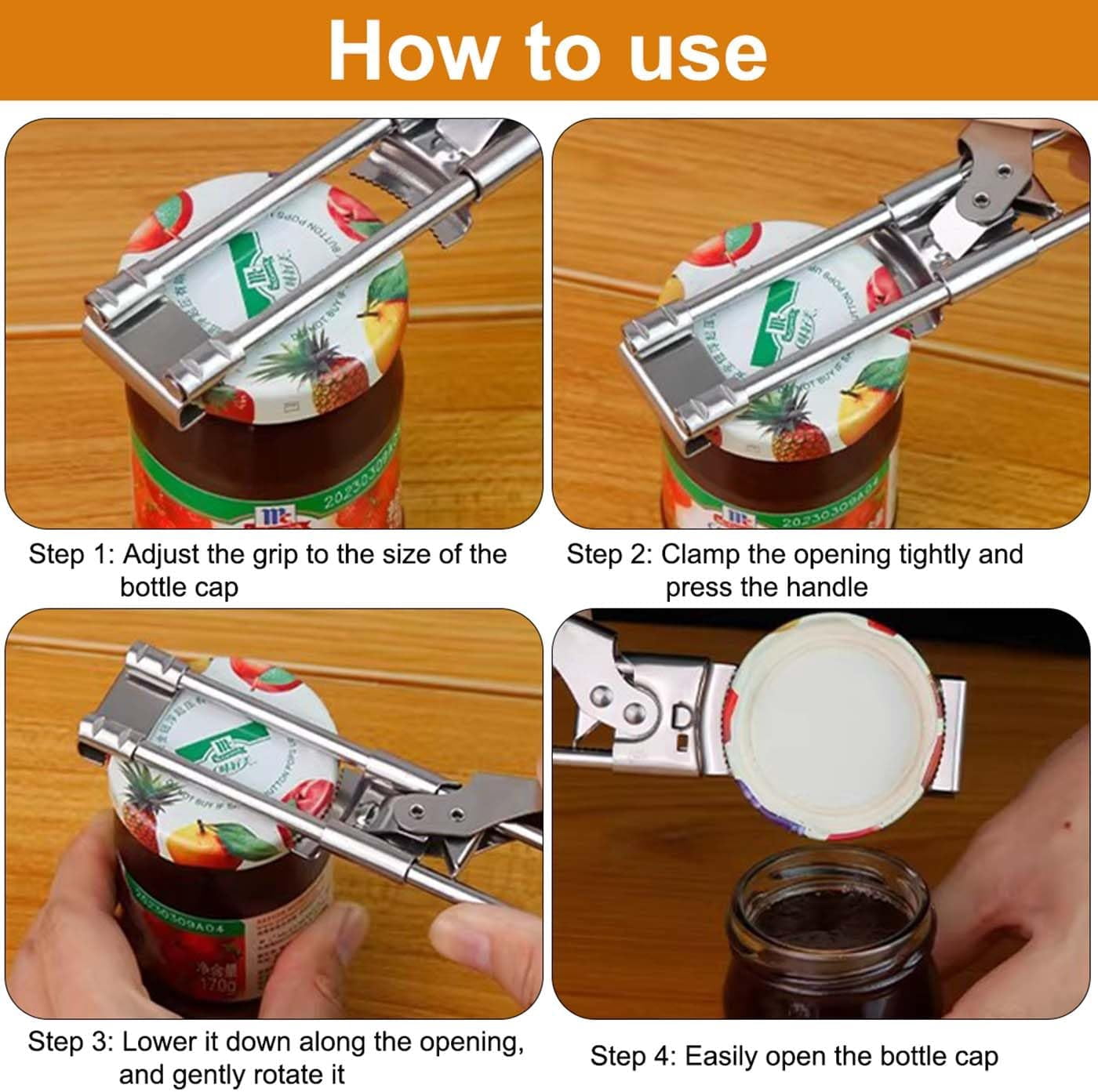 FRKSMD-Jar Opener for Weak Hands, Adjustable Stainless Steel Can Opener, Multifunctional Can Opener Kitchen Accessories(1, Length 8.98in)