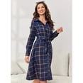 thumbnail image 5 of Women's Plaid Tie Waist Long Sleeve Dress with 100% Polyester Fabric Front Button and Opaque Finish Perfect for Office, 5 of 7