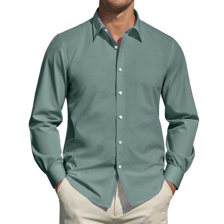 Grmtclth Mens Button Down Shirt Long Sleeve Slim Fit Dress Shirt Vintage Stretch Solid Formal Shirt Mint Green XXL, Men's, Size: 2XL