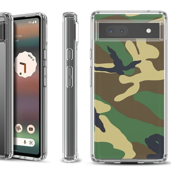 Shockproof Bumper Phone Case for Google Pixel 6a, by OneToughShield - Camo Green