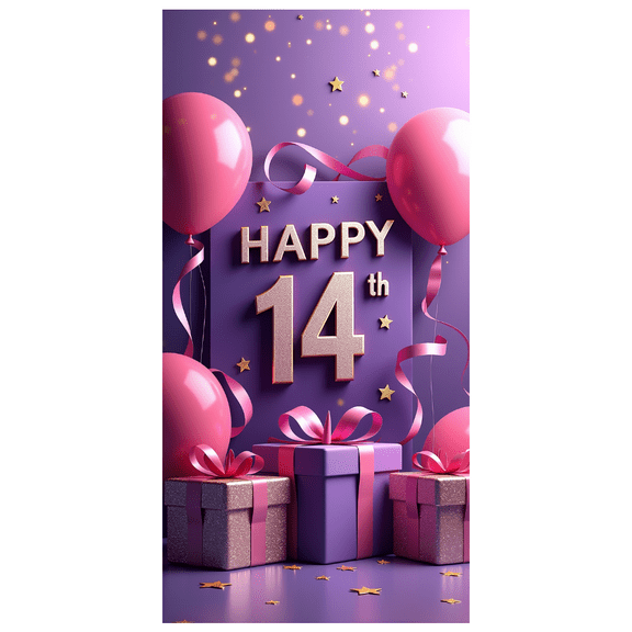Happy 14th Birthday Celebration Backdrop Background Banner Party Supplies Decoration Photography Props Gift Balloon Décor