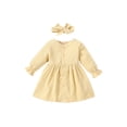 thumbnail image 1 of xiaxaixu Kids Solid Color Round Neck Long Sleeve One-Piece with Headband, 1 of 9