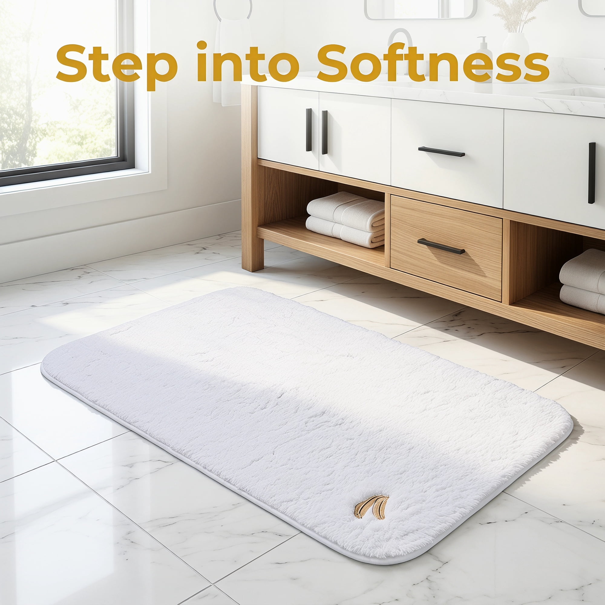Unique Bargains High-End Plush Absorbent Microfiber Bath Mat White Banana 24" x 16"