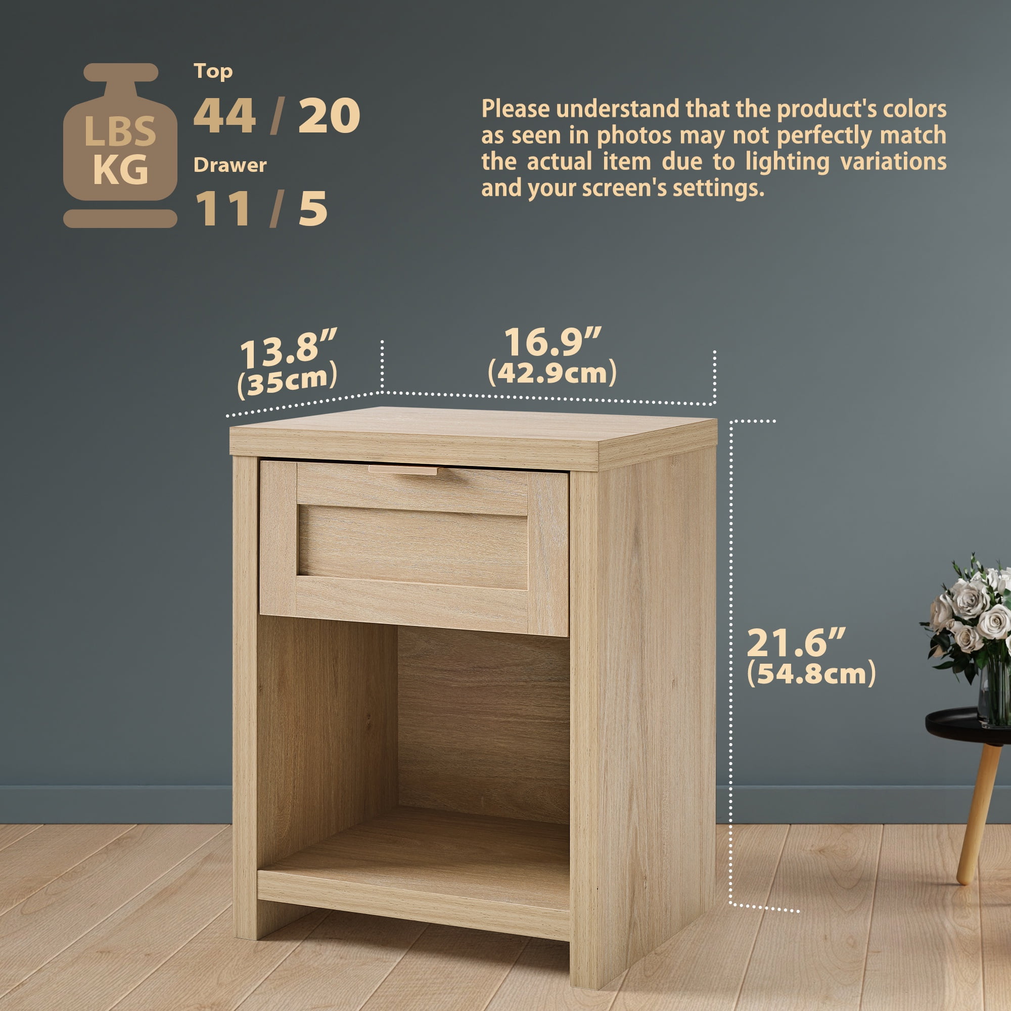 ARKANTOS Nightstand with Drawers Farmhouse Nightstand Set of 2 Light Oak