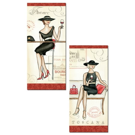 - France and Toscana Wine Fashionista Panel Set by Andrea Laliberte; Two 8x18