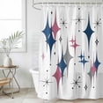 thumbnail image 6 of Red Blue Diamond Shower Curtain, Waterproof Shower Curtains for Bathroom, Modern Geometric Middle Century White Washable Fabric Bathtub Curtain Set Bath Decor with 12 Hooks Extra Long 72"x96", 6 of 6