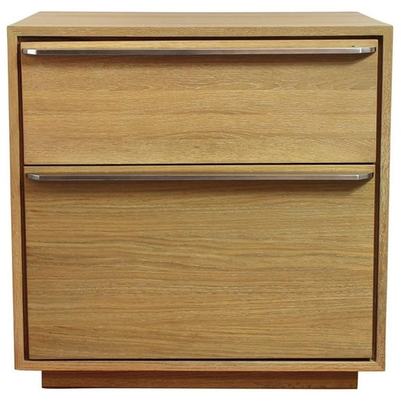 Pemberly Row 2-Drawer Oak Wood Nightstand w/ Metal Handles in Natural Finish