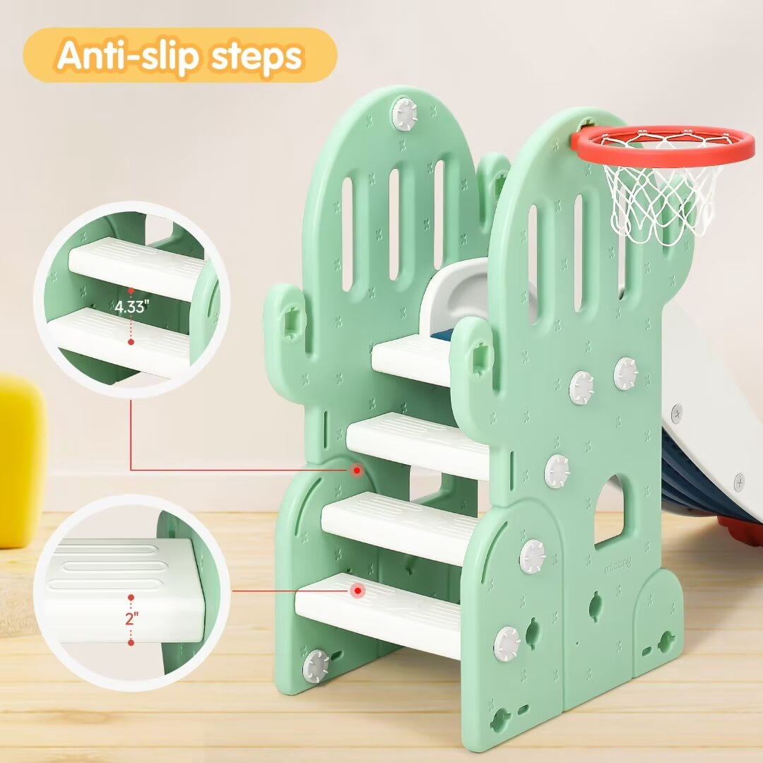 7 in 1 Toddler Slide and Swing Set, Freestanding Slide for Kids w/Basketball Hoop, Climbing Ladder, Ring Toss, Indoor Outdoor Backyard Playground Toy for Toddlers Age 1-3