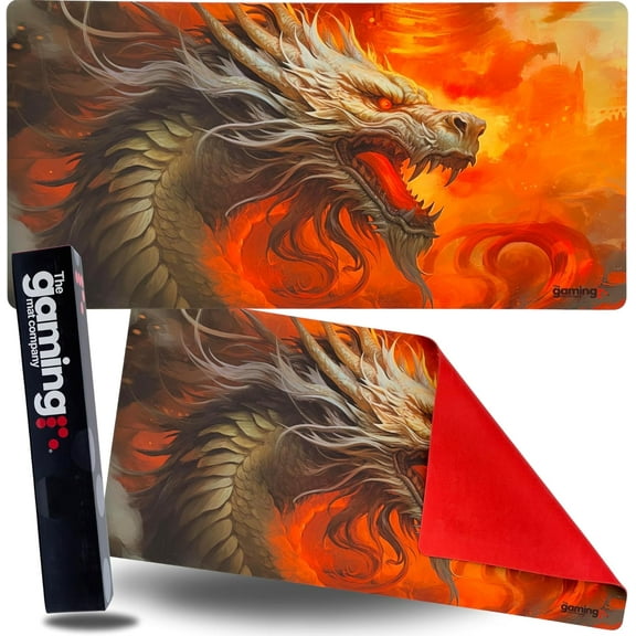 The Gaming Mat Company Single Player MTG Playmat & Gaming Mouse Pad - 28" x 14" Flame Dragon Gaming Mousepad Compatible with MTG Cards Gaming Mouse Mat Large Mouse Pad
