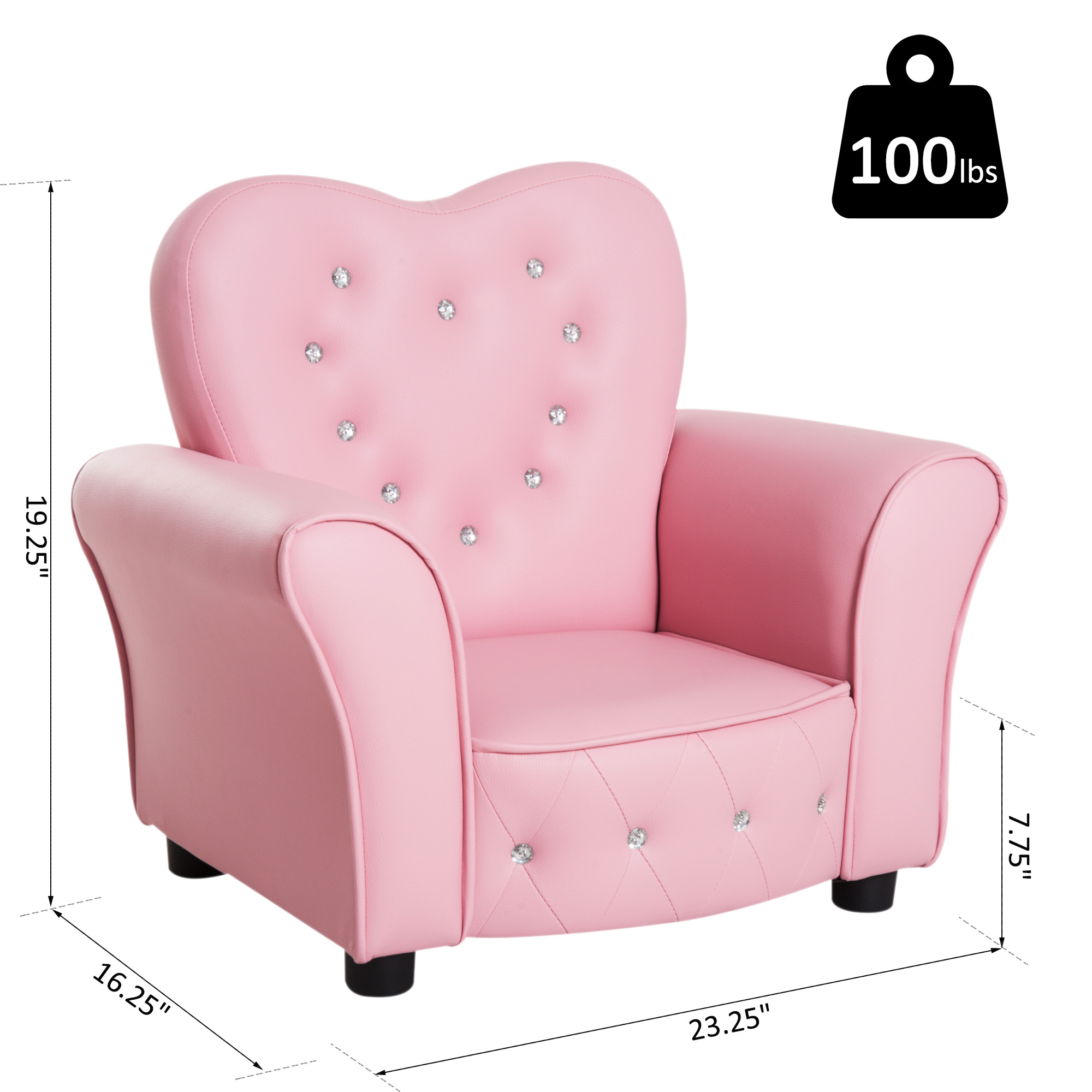 Qaba Kids Sofa Toddler Tufted Upholstered Sofa Chair Princess Couch Furniture with Diamond Decoration for Preschool Child, Pink - image 8 of 9