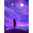 thumbnail image 1 of Pintura de diamante 5d Diy con taladro completo, cielo púrpura, noche, luna, árbol, flor, pintura de diamante para decoración del hogar, 12 x 16 pulgadas, 1 of 4
