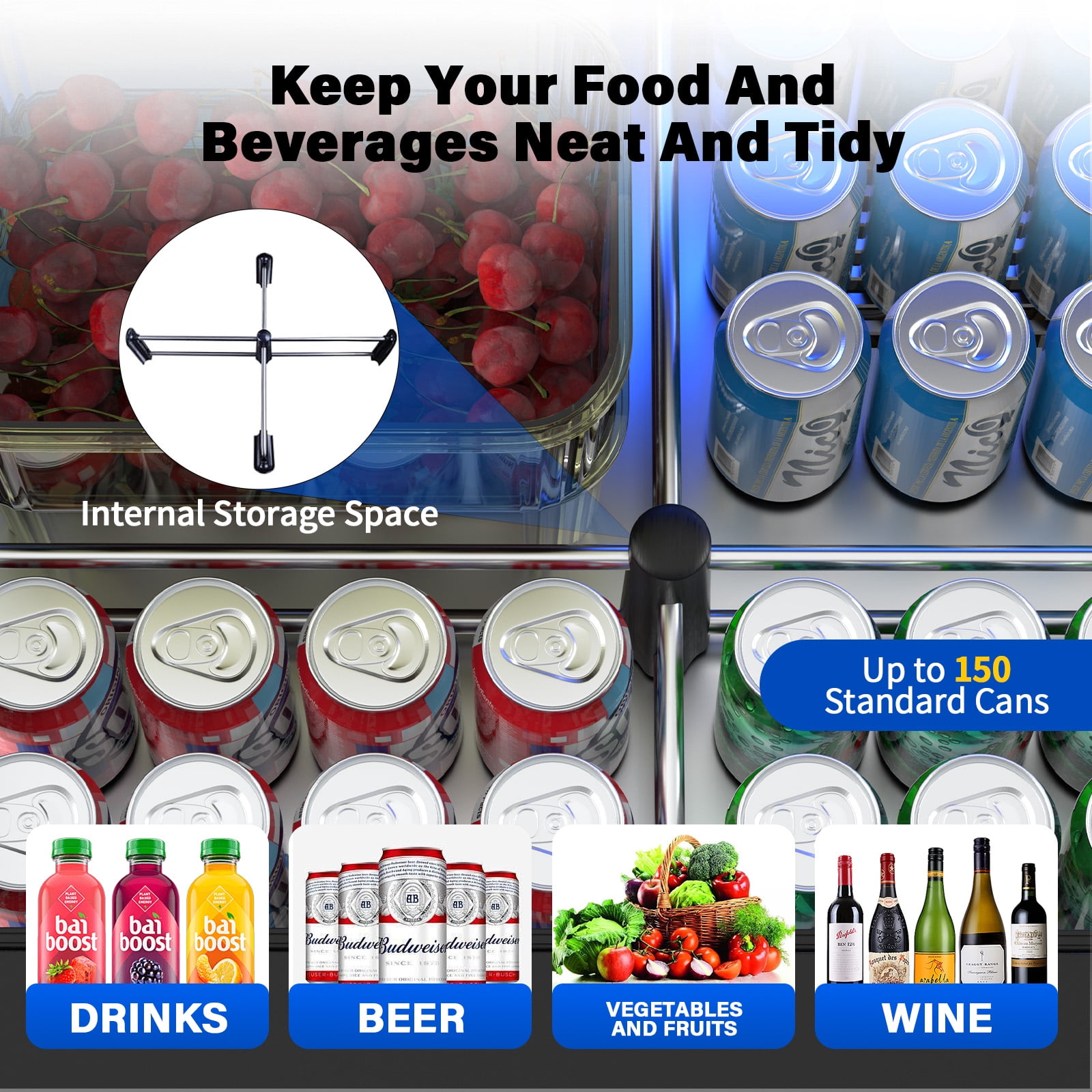 TITTLA 24 inch Under Counter Dual Drawer Beverage Refrigerator Fridge with Wheels,Freestanding for Patio, Stainless Steel Weather-Proof, Ideal for Home and Commercial Use