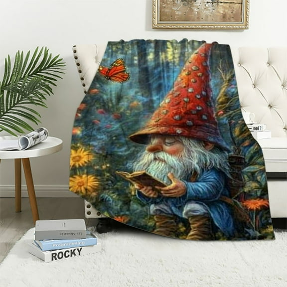 BCIIG Magical Forest Gnome Throw Blanket Mushroom Blankets for Living Room Couch, Home Decor, Soft Flannel Mushroom Gnome Gifts for Adults and Women 40x50in