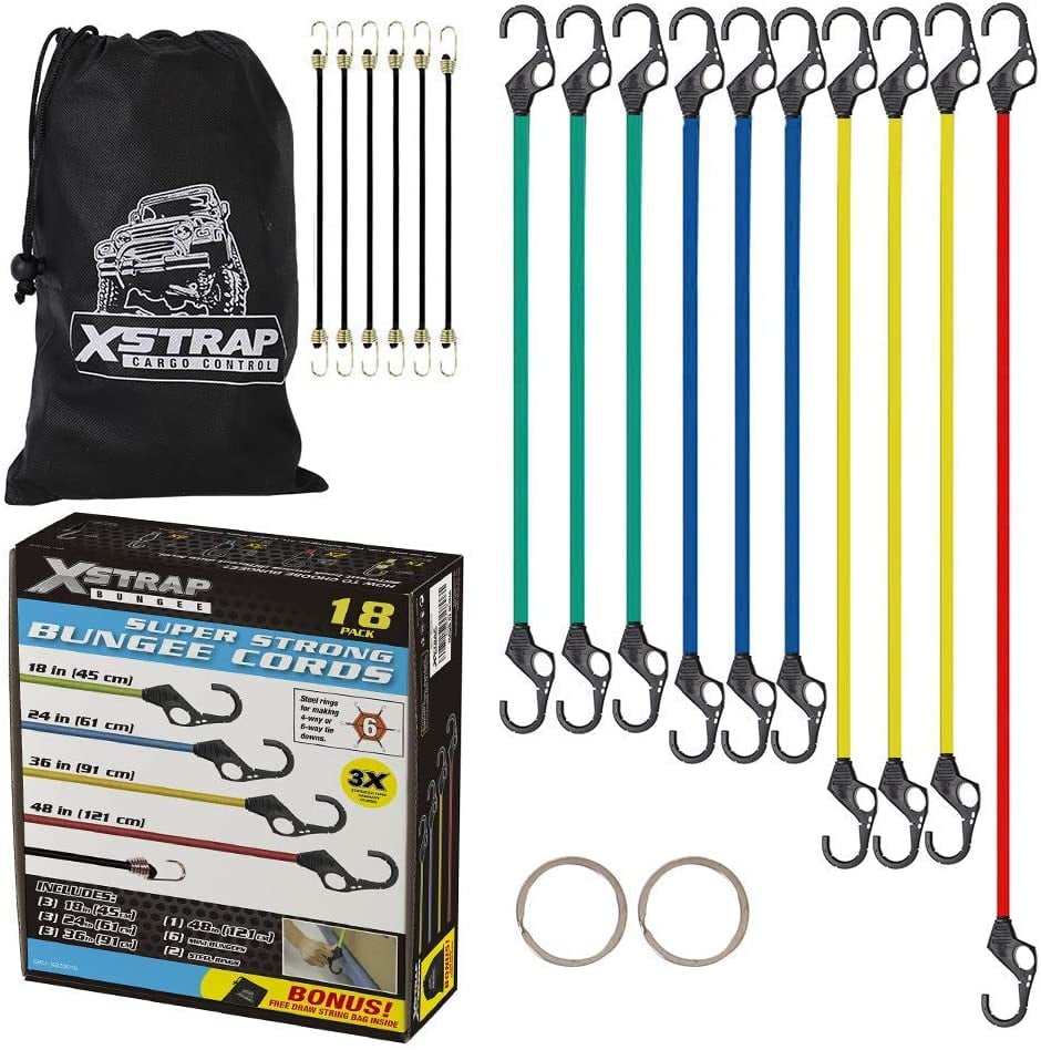 XSTRAP 18 pcs Elastic Bungee Cords Set with FingerHole Design Ensure 3