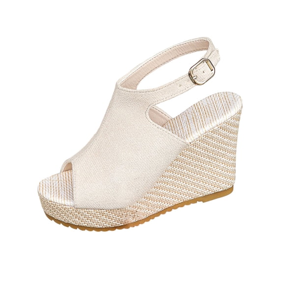 CYMMPU Women's Peep Toe Ankle Strap Platform Wedge Sandals Backless Slip On Footwear Suitable for Party and Vacation Outfits Beige 36