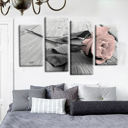 Rose Canvas Wall - Unframed 4Pcs Floral Rose Landscape Canvas Wall Art Oil Painting Picture Print Home Decor Gift