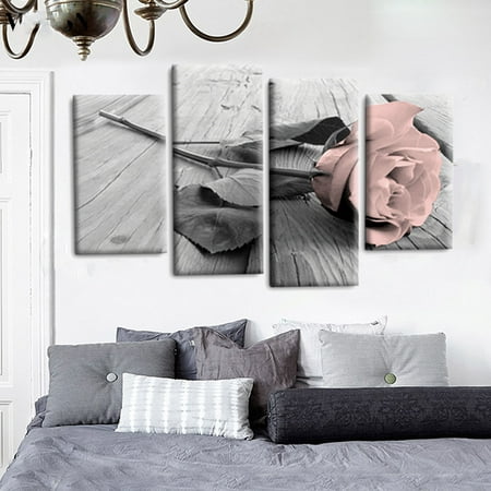 Unframed 4Pcs Floral Rose Landscape Canvas Wall Art Oil Painting Picture Print Home Decor