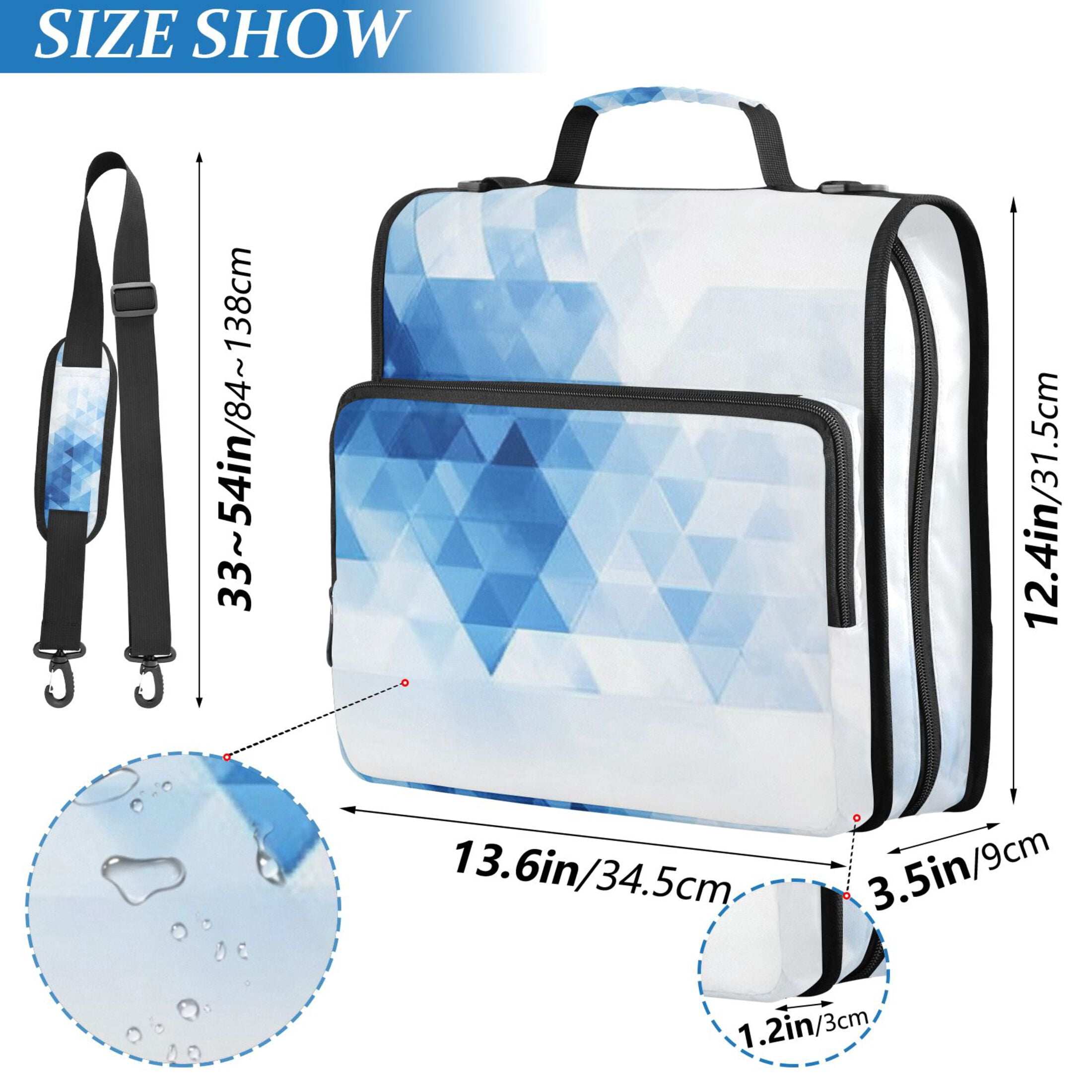 3 Ring Zipper Binder with Shoulder Strap Waterproof Trapper Keeper 2 Inch D-Ring 500 Sheets Capacity Blue and White Geometric