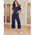 thumbnail image 6 of Ekouaer 2 Pack: Women's Set Short Sleeve Pj Top Capri Pants - Pajamas Sets Lounge & Sleepwear Set Navy Star/Coffee, 6 of 7