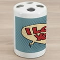 thumbnail image 1 of I Love You Ceramic Toothbrush Holder, Pop Art Style Retro Comic Strip Love Bubble Cartoon Graphic, Decorative Versatile Countertop for Bathroom, 4.5" X 2.7", Petrol Blue Red Ivory, 1 of 4
