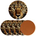 thumbnail image 2 of Leopard Set of 6 Round Microfiber Leather Coasters, 11x11 cm/4.3x4.3 in, Stain Drink Mats for Home and Office, 2 of 6
