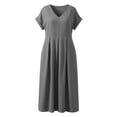 thumbnail image 5 of Horkkom Flowy Dresses for Women V Neck Short Sleeve Midi Dress Summer Beach Dresses with Pockets XL, 5 of 10