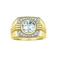 thumbnail image 1 of RYLOS Mens Rings Yellow Gold Plated Silver Designer Round Gemstone &  Diamond Ring Aquamarine March Birthstone Rings For Men, Men's Rings, Silver Rings, Sizes 8 - 13, 1 of 7