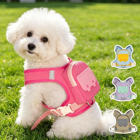 Dog Harness with Backpack, Reflective Waterproof Dog Backpack Harness with Leash, Adjustable No-Pull Pet Vest with Storage Pockets for Outdoor Use
