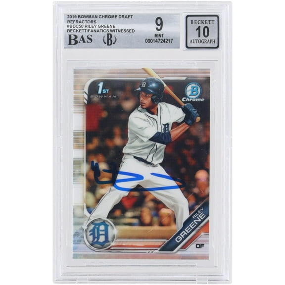 Riley Greene Detroit Tigers Autographed 2019 Bowman Chrome MLB Refractor #BDC-50 Beckett Fanatics Witnessed Authenticated 9/10 Card - Fanatics Authentic Certified