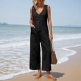 thumbnail image 2 of Avolia Women's Button Front Sleeveless Jumpsuit Wide Leg Blend Romper with Pockets, 2 of 4
