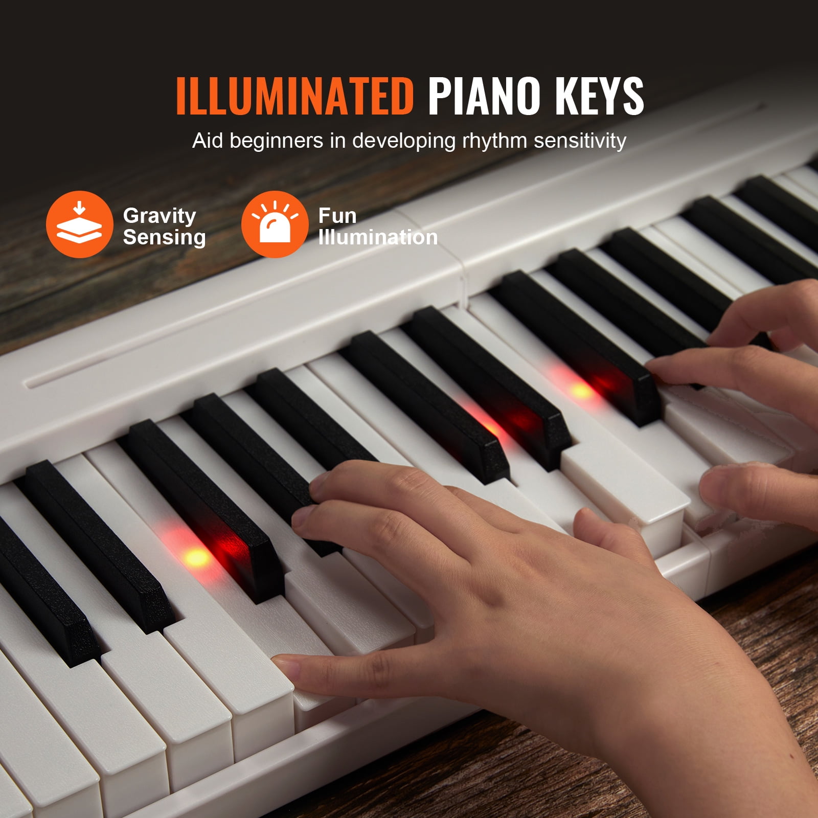 KFFKFF 61 Key Folding Piano Keyboard, Bluetooth & MIDI, Compact Electronic Digital Foldable Piano with Sustain Pedal, Touch Responsive Illuminated Keys Bag