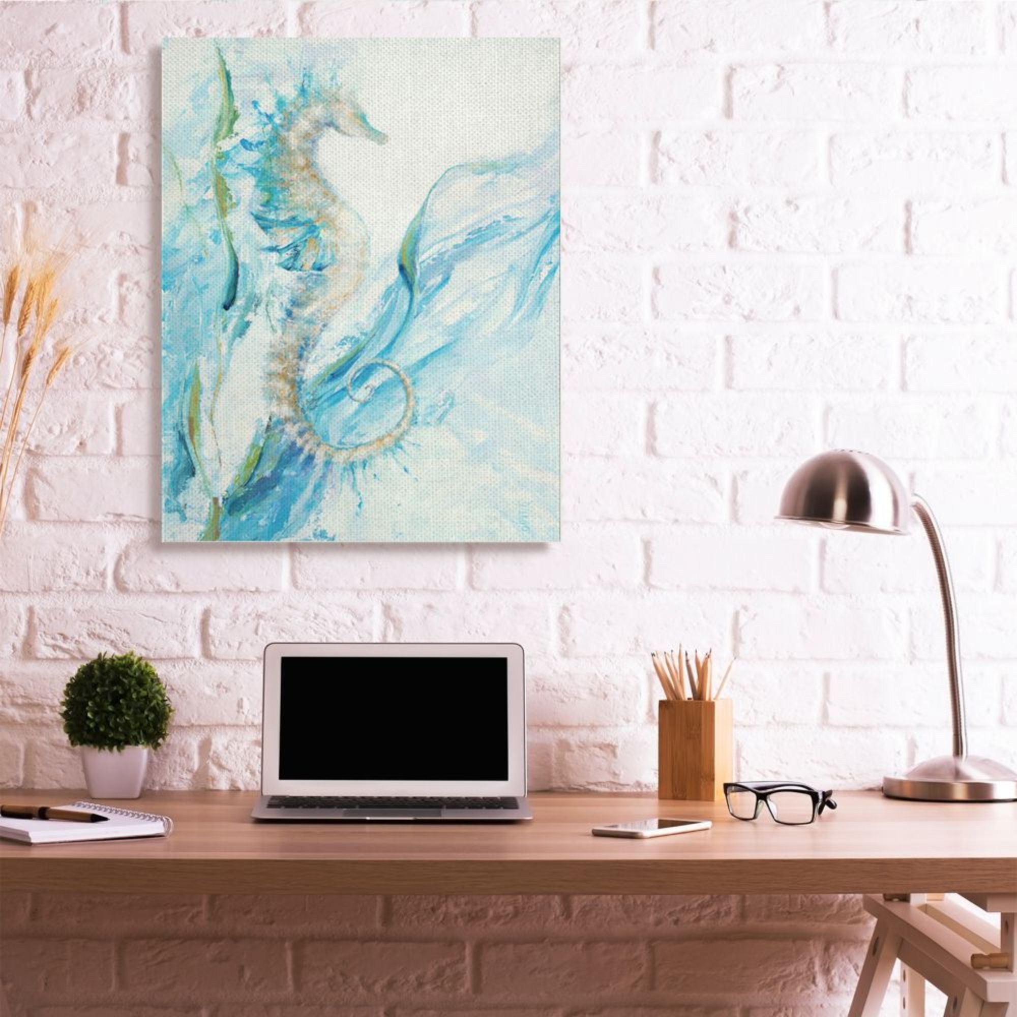 Stupell Industries Nautical Seahorse Blue Fluid Ocean Water Design by Third and Wall, 36" x 48"