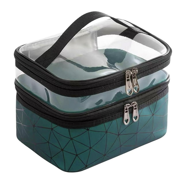 Neceser de maquillaje de transporte Yinane Capacidad Doble Cremallera Impermeable verde Neceser de viaje