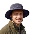 thumbnail image 2 of Helii Mens Wide Brim Sun Hat With Chin Strap, Cotton Safari Boonie Hat Adjustable Neck Cord Outdoor Fishing Cap, Lightweight Breathable Bucket Hat For Big Head Size Black,One Size, 2 of 9