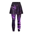 thumbnail image 3 of FUIALDOLG Purple Butterflies Leggings with Skirt,Full Length Yoga Leggings with Pockets,Comfy Stretchy Lady Tennis Skorts Skirts with Pants Golf Clothing,Size 2XL, 3 of 7