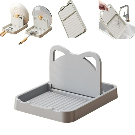 Foldable Silicone Spoon Rest with Lid Holder, Heat Resistant Spatula Stand for Kitchen Countertops & Stove Tops, Easy to Clean Organizer,Kitchen Gadget, Spoon Holder,Grey,1PC