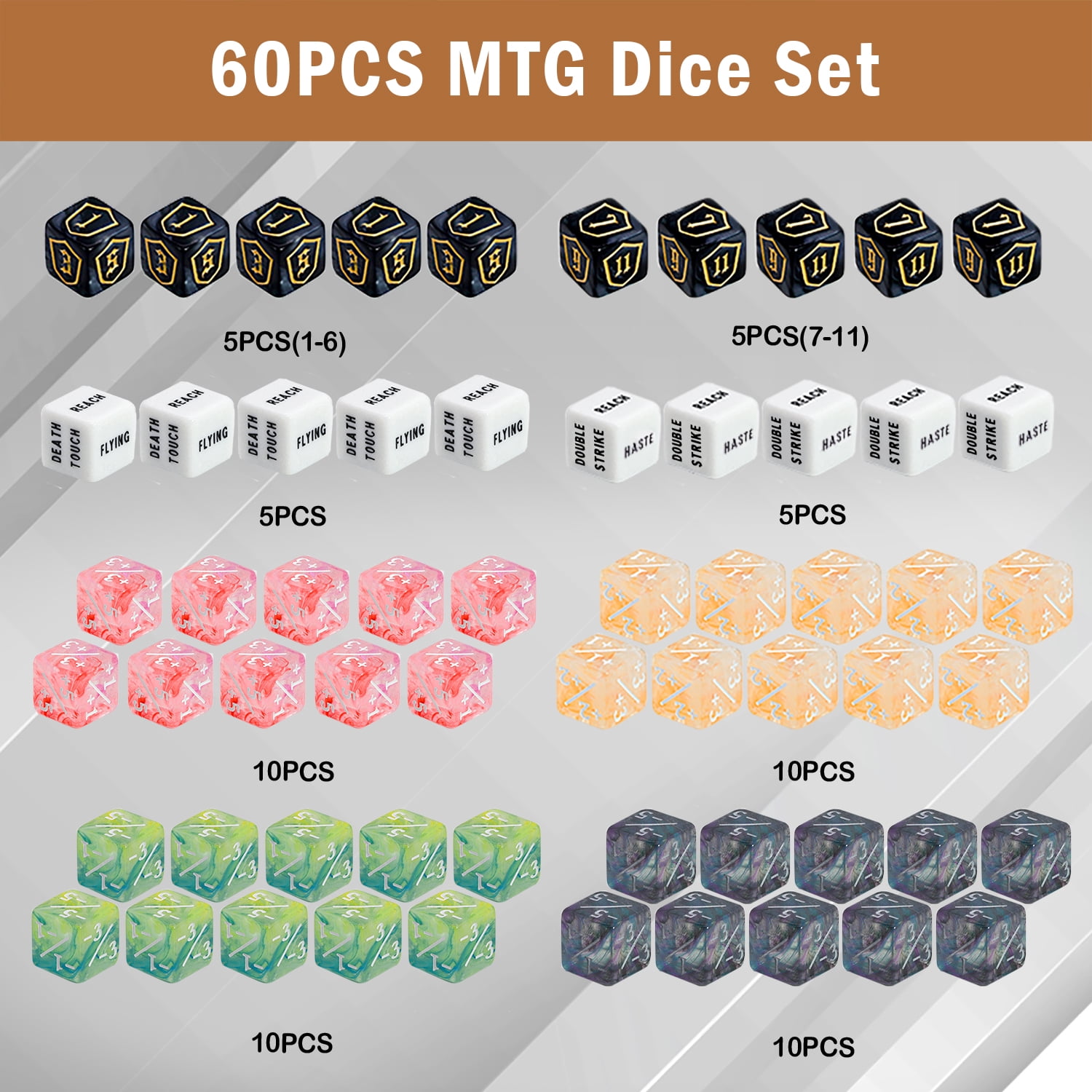 SWAJUJA 60 Pieces MTG Dice Set with Keyword Token Dice & Plus 1 Life Counter & Shield in 6 Colors for Magic The Gathering, MTG, Cards Gaming Accessories